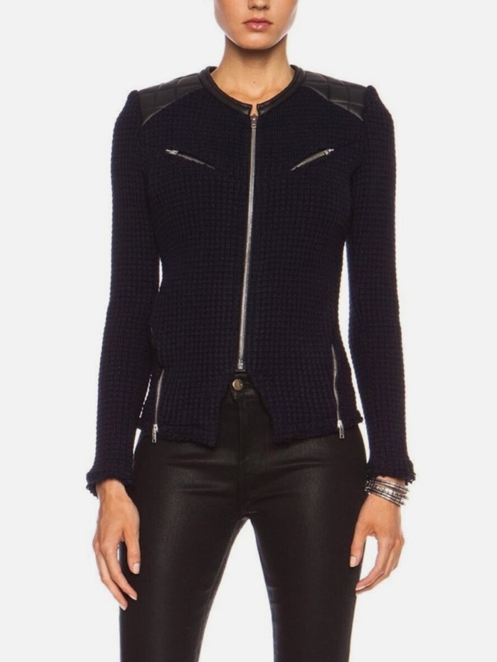 IRO Waffle knit leather moto jacket